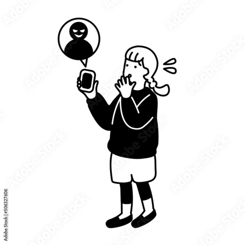 SNSトラブルに遭う小学生のイラスト
