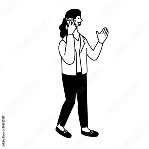 スマートフォンを使う女性のシンプルなイラスト
