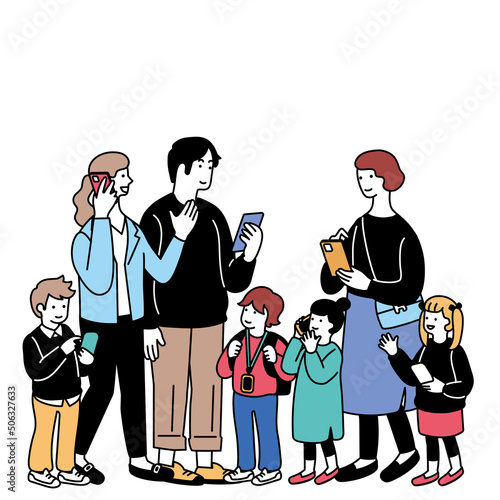 スマートフォンを使う人々のイラスト

