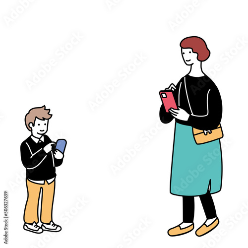 スマートフォンを使う親子のイラスト
