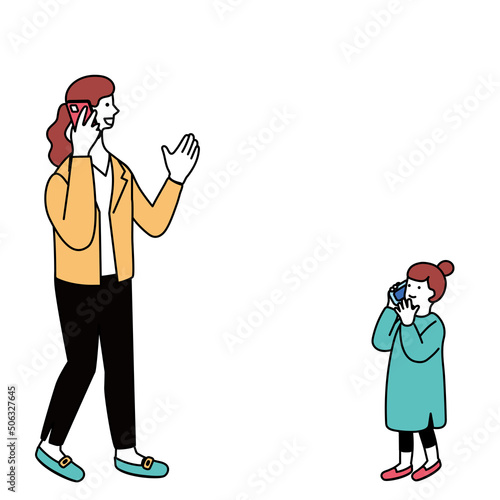 スマートフォンを使う親子のイラスト
