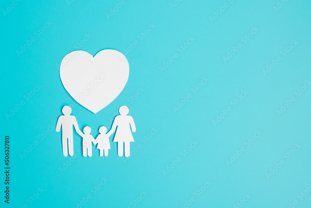 Happy Family day. paper shape cutout with Father, Mother, Children and heart. international day of families, Warm home, love, Foster, Insurance, Charity and Donation concepts. Happy Family day. paper shape cutout with Father, Mother, Children and heart. international day of families, Warm home, love, Foster, Insurance, Charity and Donation concepts.
