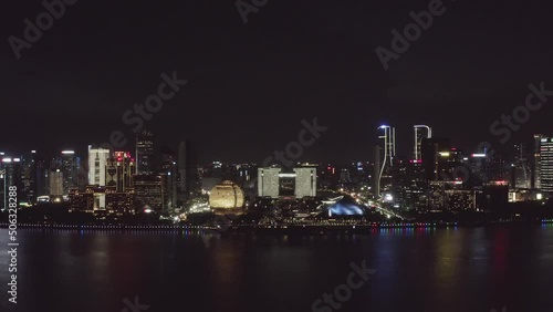 Wallpaper Mural aerial view of qiantang river and modern cityscape of hangzhou qianjiang CBD at night
 Torontodigital.ca