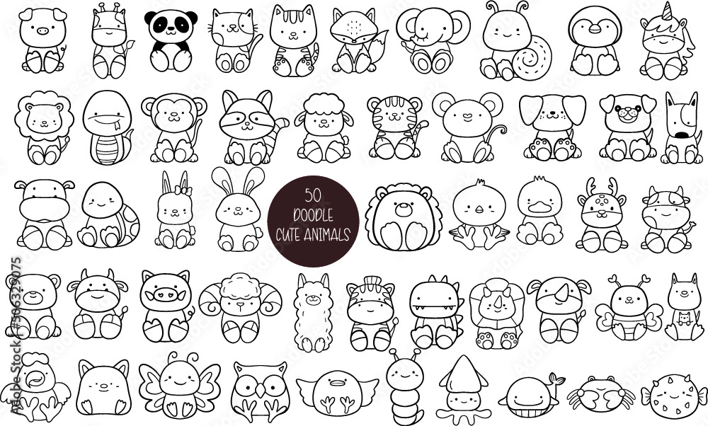 50 Animals Cartoon,
Big collection of decorative for kids,baby characters,
card,hand drawn,
cartoon style, vector.vector illustration  
