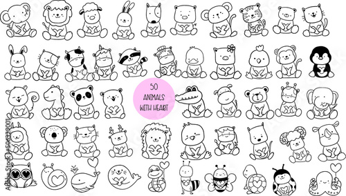 50 Animals Cartoon With Valentine Bundle,love
Big collection of decorative,valentine kids,baby characters,
wedding,card,hand drawn,
cartoon style, vector.vector illustration  

