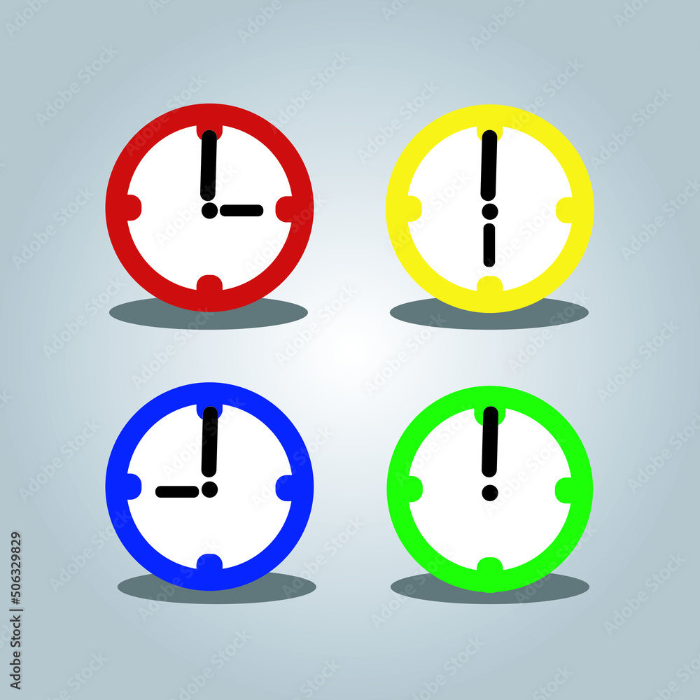 Clock icon in flat style, 4 colors flat icon, timer on color background. Vector design element. illustration of a set of icons Clock icon in flat style, 4 colors flat icon, timer on color background. Vector design element. illustration of a set of icons