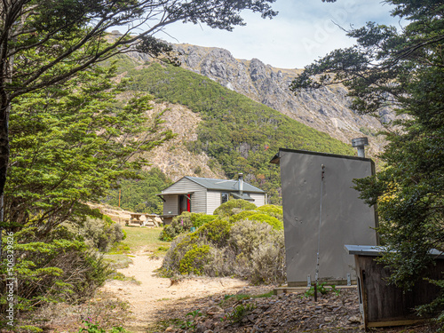 Camping hut on hiking trail New Zealand doc hut