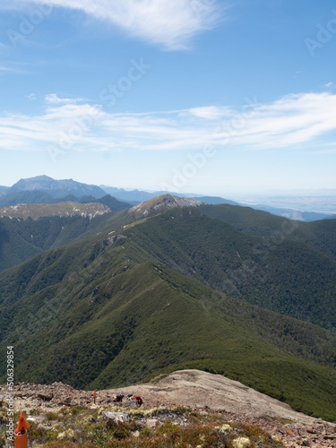 Mountain top view ridge line leading to mountain range