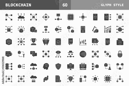 Blockchain icons set glyph of vector icons. Can used for digital product, presentation, UI and many more.