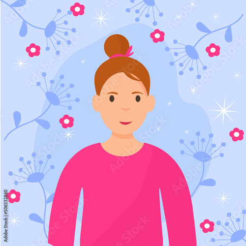 Woman in a pink sweater on a blue background  for a postcard  a portrait for social networks