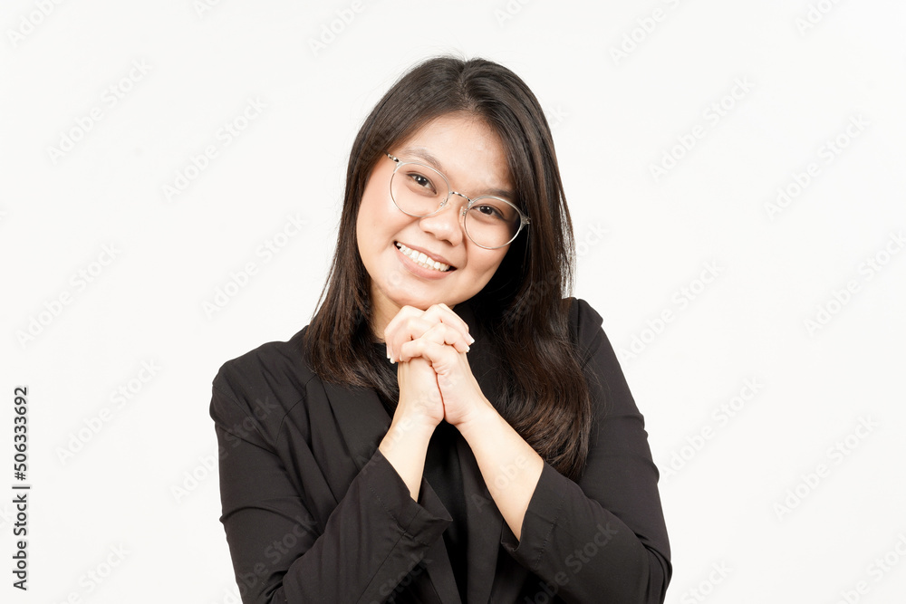 Happy Face Of Beautiful Asian Woman Wearing Black Blazer Isolated On White Background Happy Face Of Beautiful Asian Woman Wearing Black Blazer Isolated On White Background