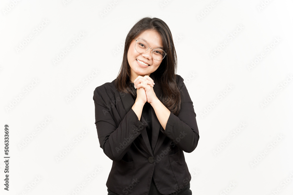 Happy Face Of Beautiful Asian Woman Wearing Black Blazer Isolated On White Background Happy Face Of Beautiful Asian Woman Wearing Black Blazer Isolated On White Background