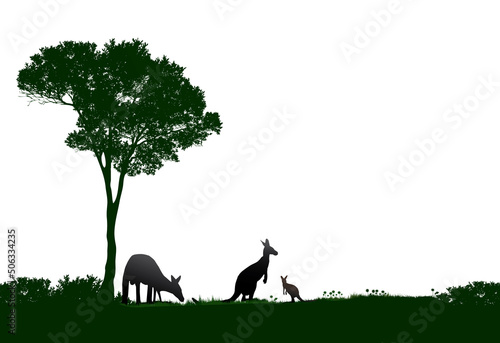 a green silhouette of kangaroos feeding Australia