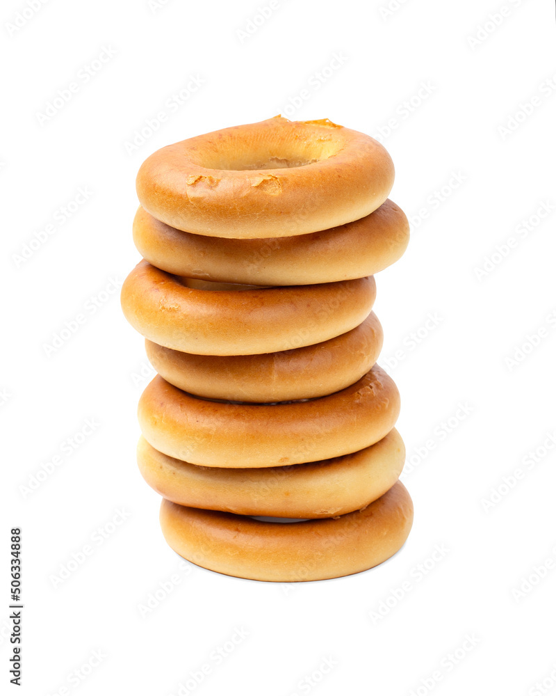 Tower of bagels isolated on a white background. Tower of bagels isolated on a white background.