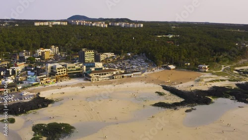 A view of Hyeopjae Beach in Jeju Island at sunset. photo