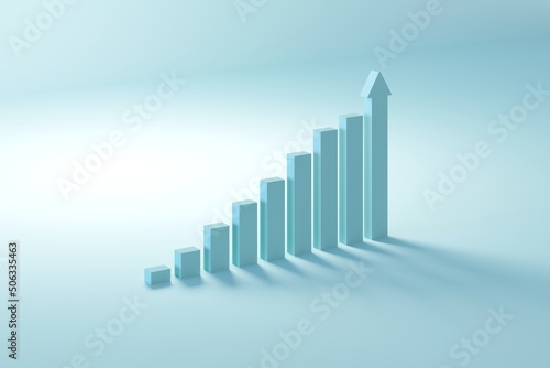 Stock chart bar growth up success idea concept on blue background. 3D minimal business idea concept.