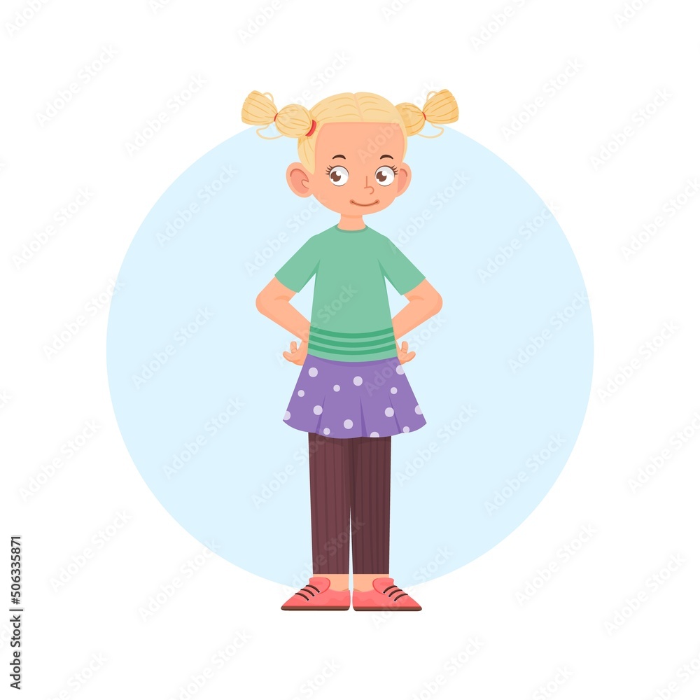 Cheerful child active pose, cartoon style flat illustration. Cheerful child active pose, cartoon style flat illustration.