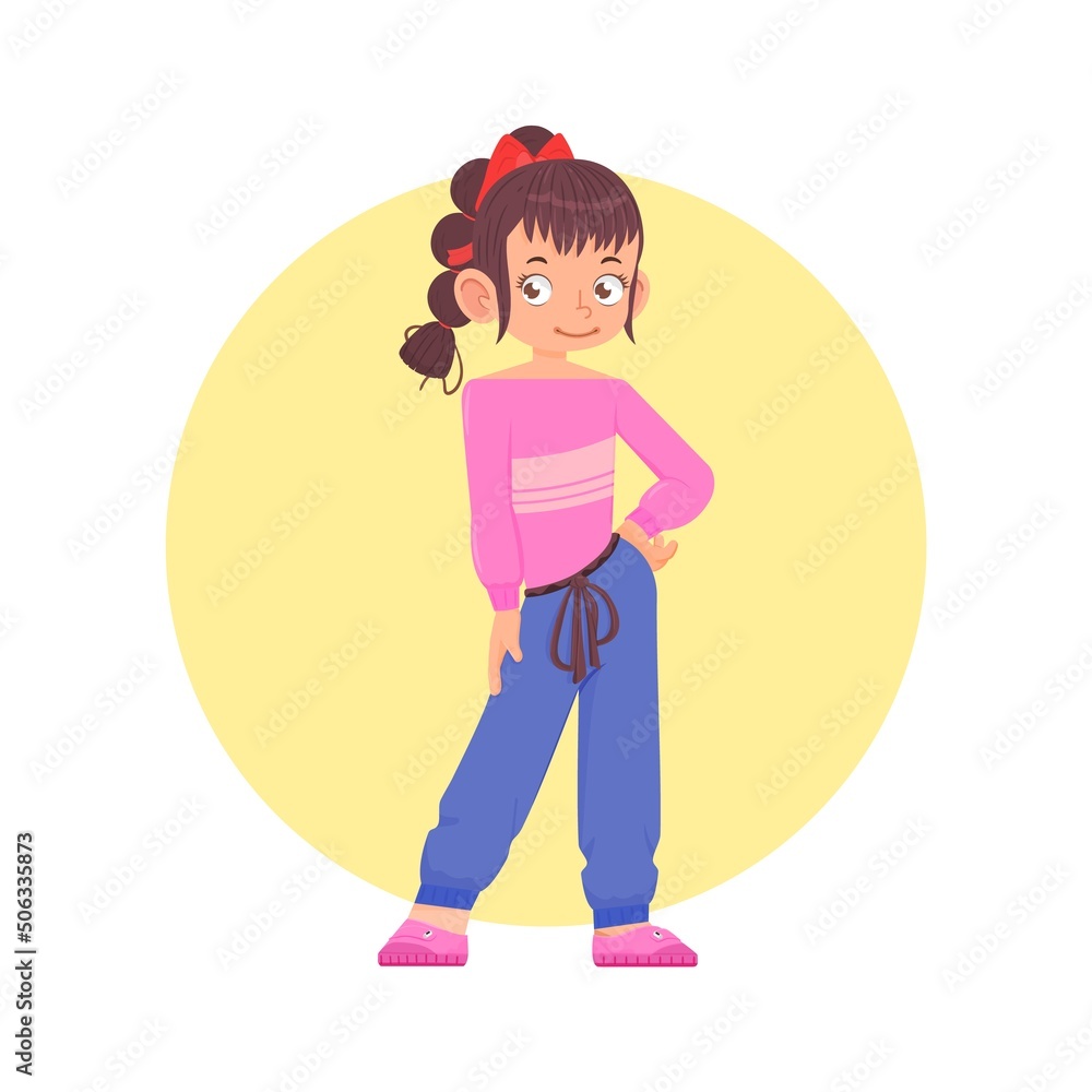 Cheerful child active pose, cartoon style flat illustration. Cheerful child active pose, cartoon style flat illustration.