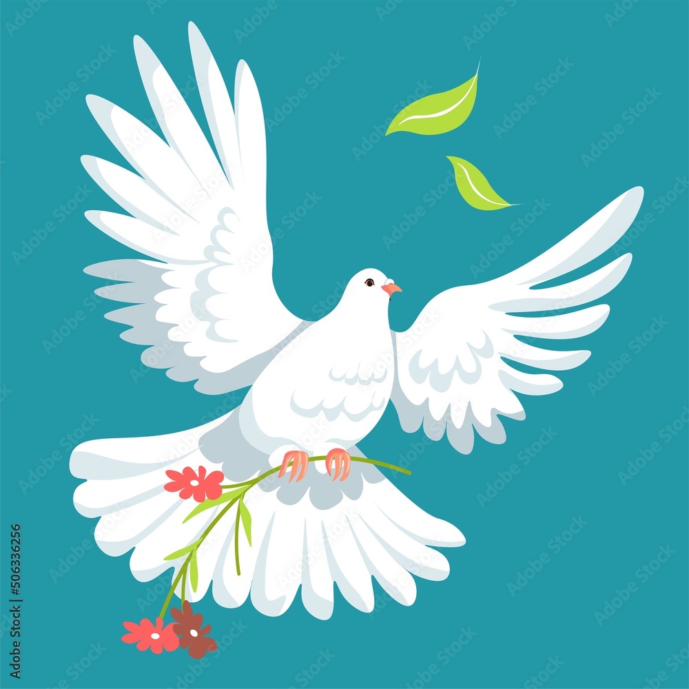 Obraz premium Dove with branch of flower, symbol of peace vector