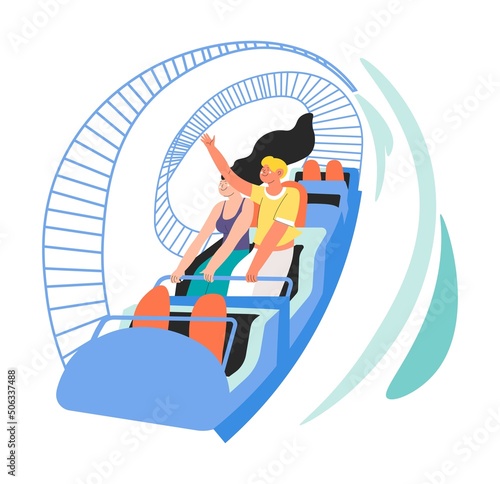 Couple on roller coaster, leisure and fun time