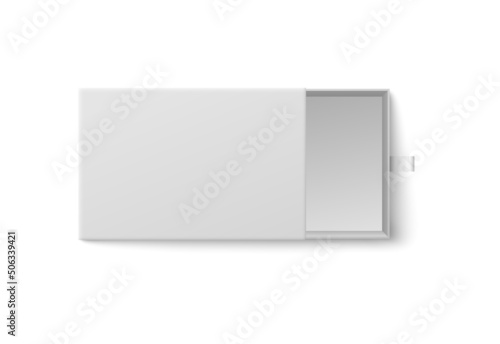 Slide box realistic mockup, 3d vector illustration isolated on white background.