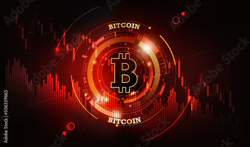 Bitcoin Price Falling concept, Bitcoin digital cryptocurrency on red chart background, vector illustration