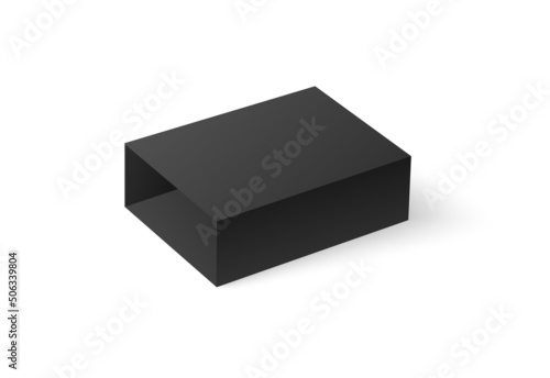 Black open box slider, mockup, template on white background vector realistic illustration.