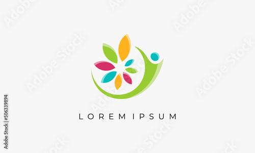 illustration vector graphic logo design, pictogram combination abstract flower and person in colorful style