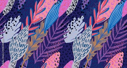 Foliage and leaves, lush botany seamless pattern