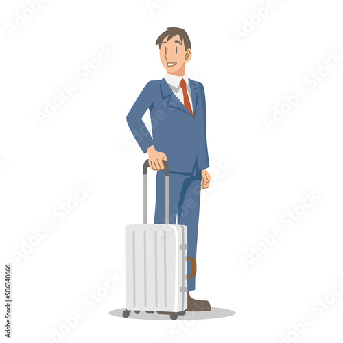 スーツケースを持って出張へ行く日本人ビジネスマン