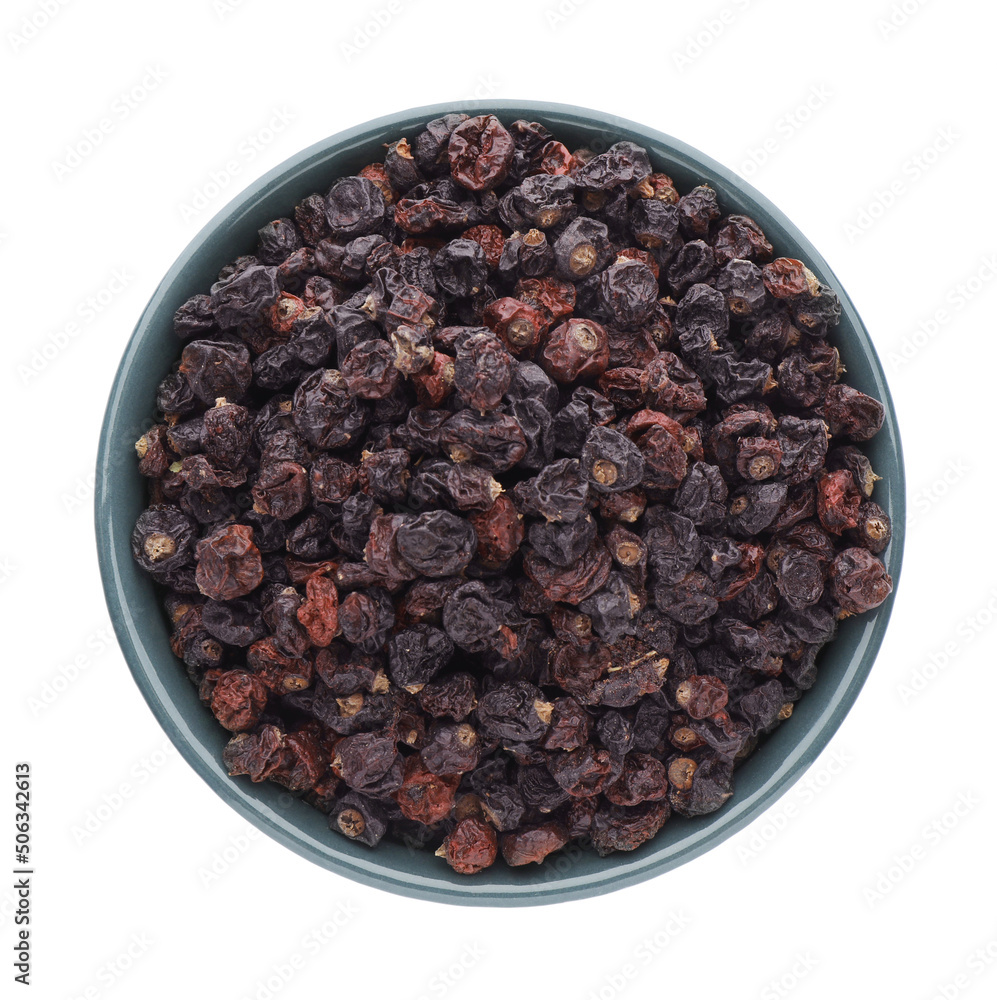 Bowl of tasty dried currants on white background, top view Bowl of tasty dried currants on white background, top view