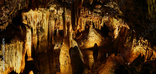 Stalagtites in a gigantic vertical stalactite cave in the mountains of Istria, Croatia photo