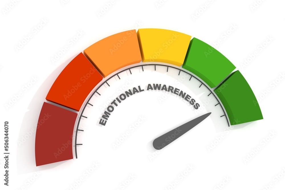 Emotional awareness measuring process. Scale with arrow. 3D render Emotional awareness measuring process. Scale with arrow. 3D render