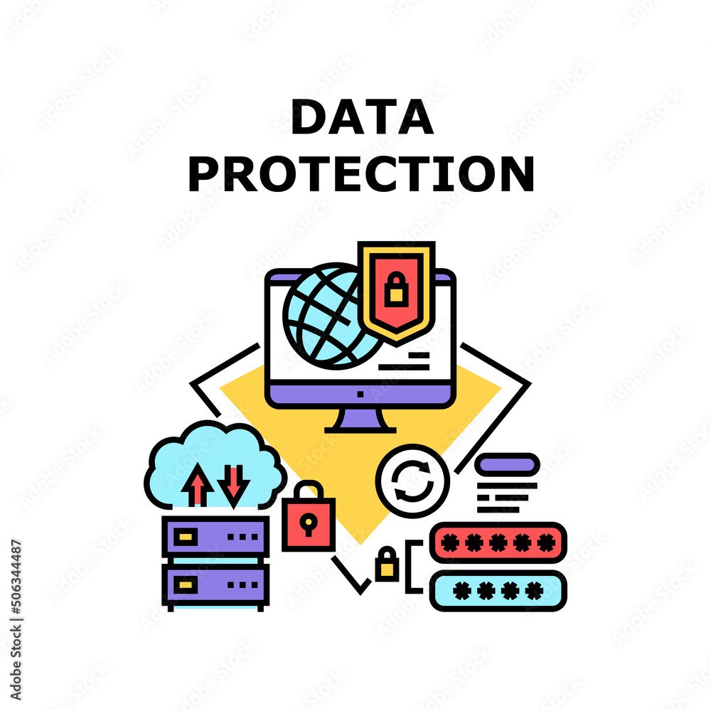 Data Protection Vector Icon Concept. Data Protection System For Protect And Safe Private Information. Server And Computer Security Software. Website User Login And Password Color Illustration Data Protection Vector Icon Concept. Data Protection System For Protect And Safe Private Information. Server And Computer Security Software. Website User Login And Password Color Illustration