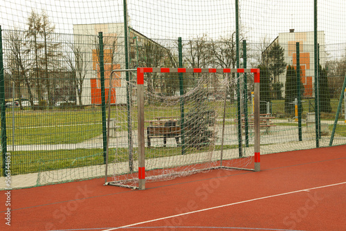 Soccer goalposts at outdoor sports complex on sunny day photo