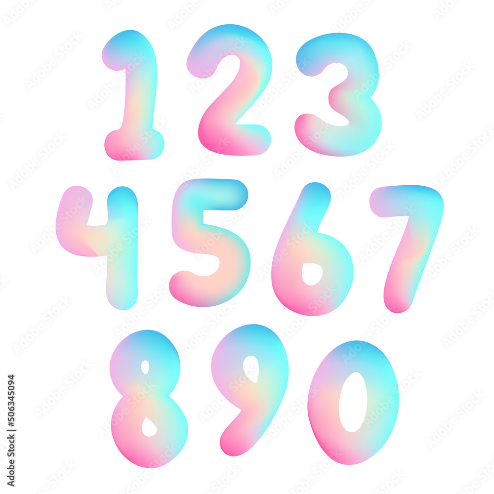 Naklejka premium Set of color numbers with holographic gradient. Vector illustration