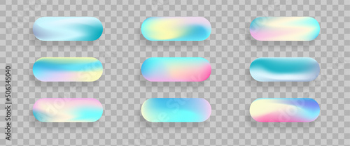 Trendy holographic buttons for web design. Vector colorful icons set