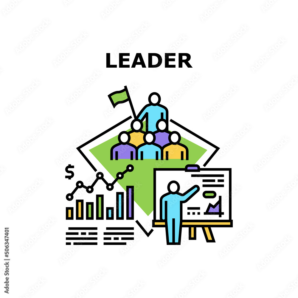 Leader Career Vector Icon Concept. Leader Career And Successful Colleagues Management, Increasing Sales And Professional Coaching Employees. Leadership Team Building Activity Color Illustration