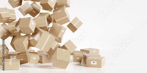 Cardboard boxes with empty space on left side  logistics and delivery concept. 3D Rendering