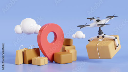 Fotografie, Tablou Drones deliver parcels to destinations with GPS location
