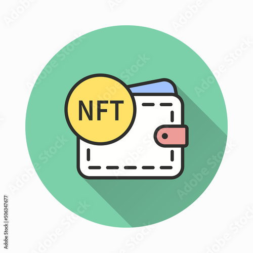 NFT investment icon with long shadow for graphic and web design.