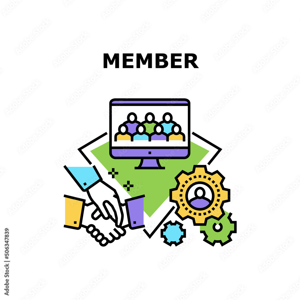 Member Of Team Vector Icon Concept. Member Of Team Video Calling And Communicate With Colleagues, Company Working Process And Co-workers Communication. Office Teamwork Color Illustration