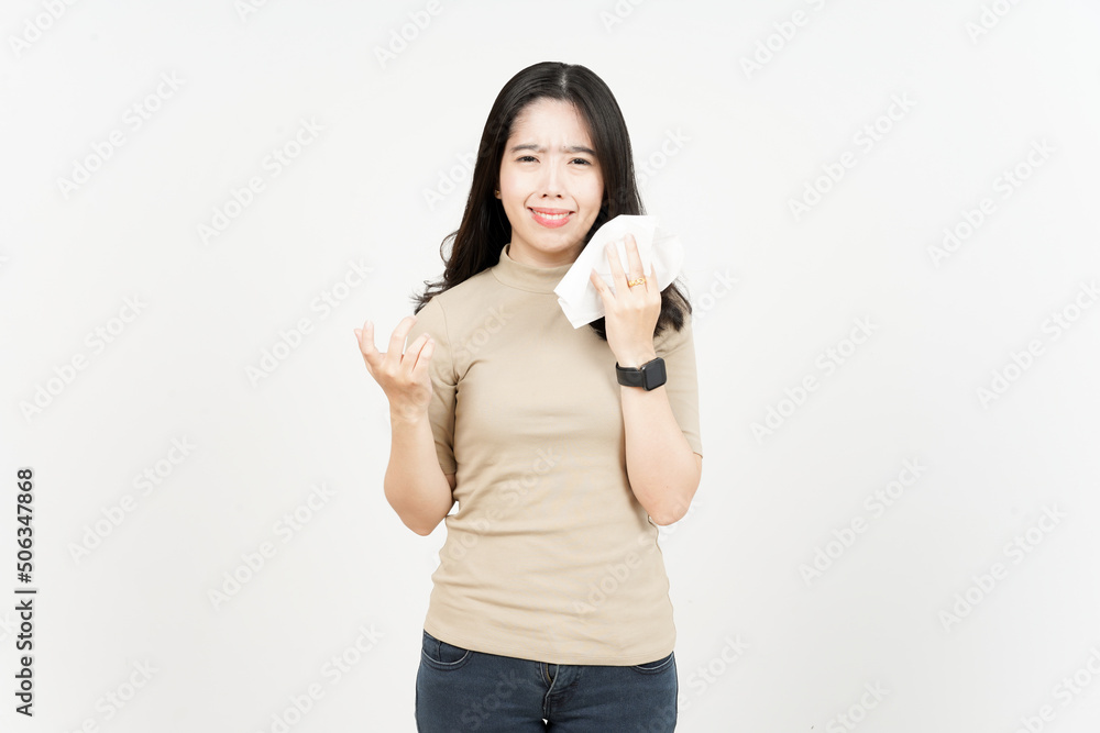 Holding Tissue and Cry Of Beautiful Asian Woman Isolated On White Background Holding Tissue and Cry Of Beautiful Asian Woman Isolated On White Background