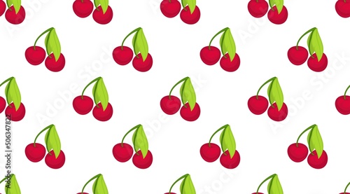 Sweet cherry on branches with leaf  pattern print