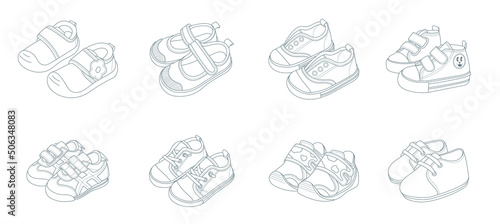 Baby shoes ,Children's shoes outline ornament set