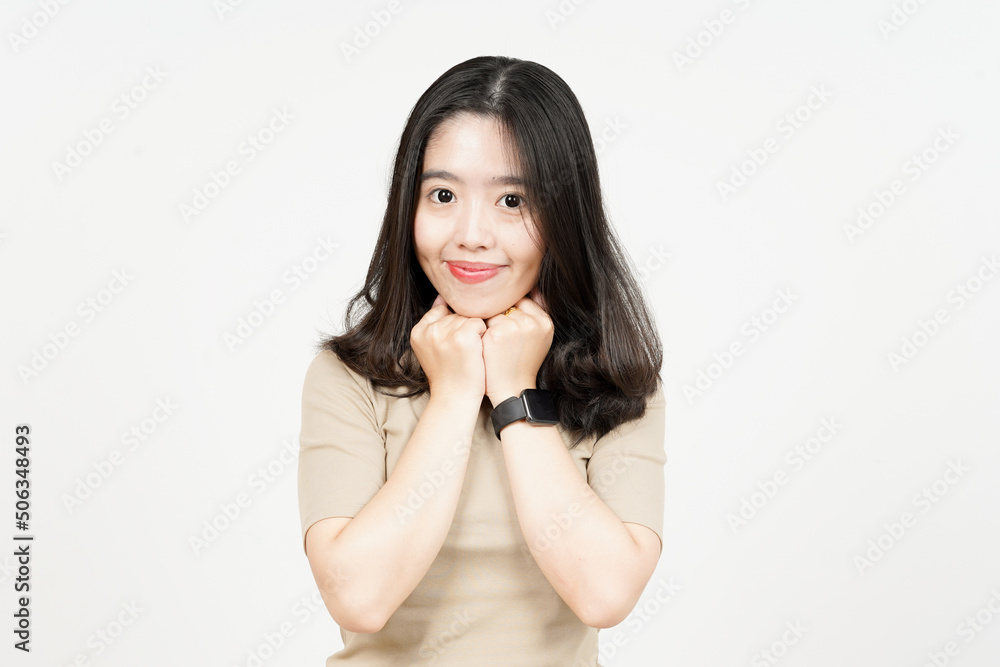 Hands Under Chin and Smiling Of Beautiful Asian Woman Isolated On White Background Hands Under Chin and Smiling Of Beautiful Asian Woman Isolated On White Background