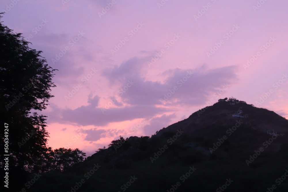 sunset over the mountains in India sunset over the mountains in India