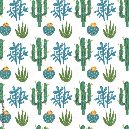 Wallpaper Mural Green cactus aloe plant pattern. Nature botanical western cactus background hand drawn doodle naive vector art. Cute digital paper fabric textile wallpaper  Torontodigital.ca
