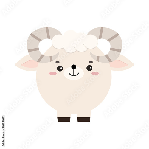 Circle farm ram animal face icon isolated on white background. Cute cartoon round shape kawaii sheep avatar for kids character. Vector flat aries clip art illustration mobile ui game application.