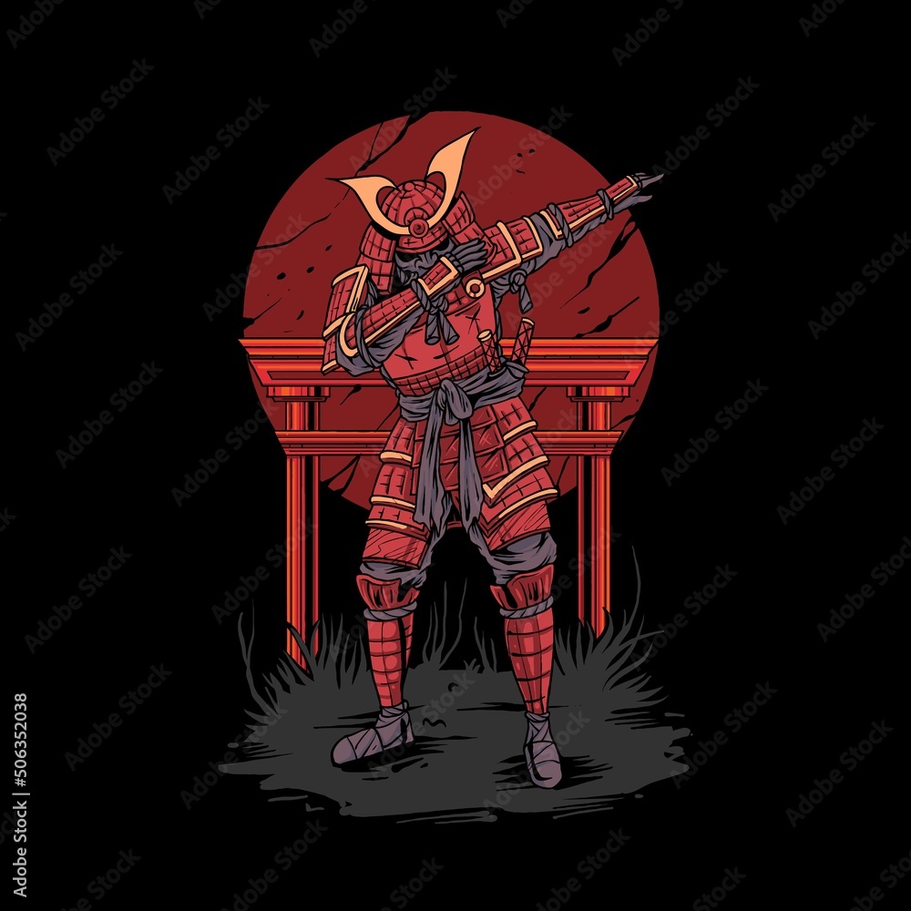 Obraz premium samurai dabbing on the torii gate premium vector